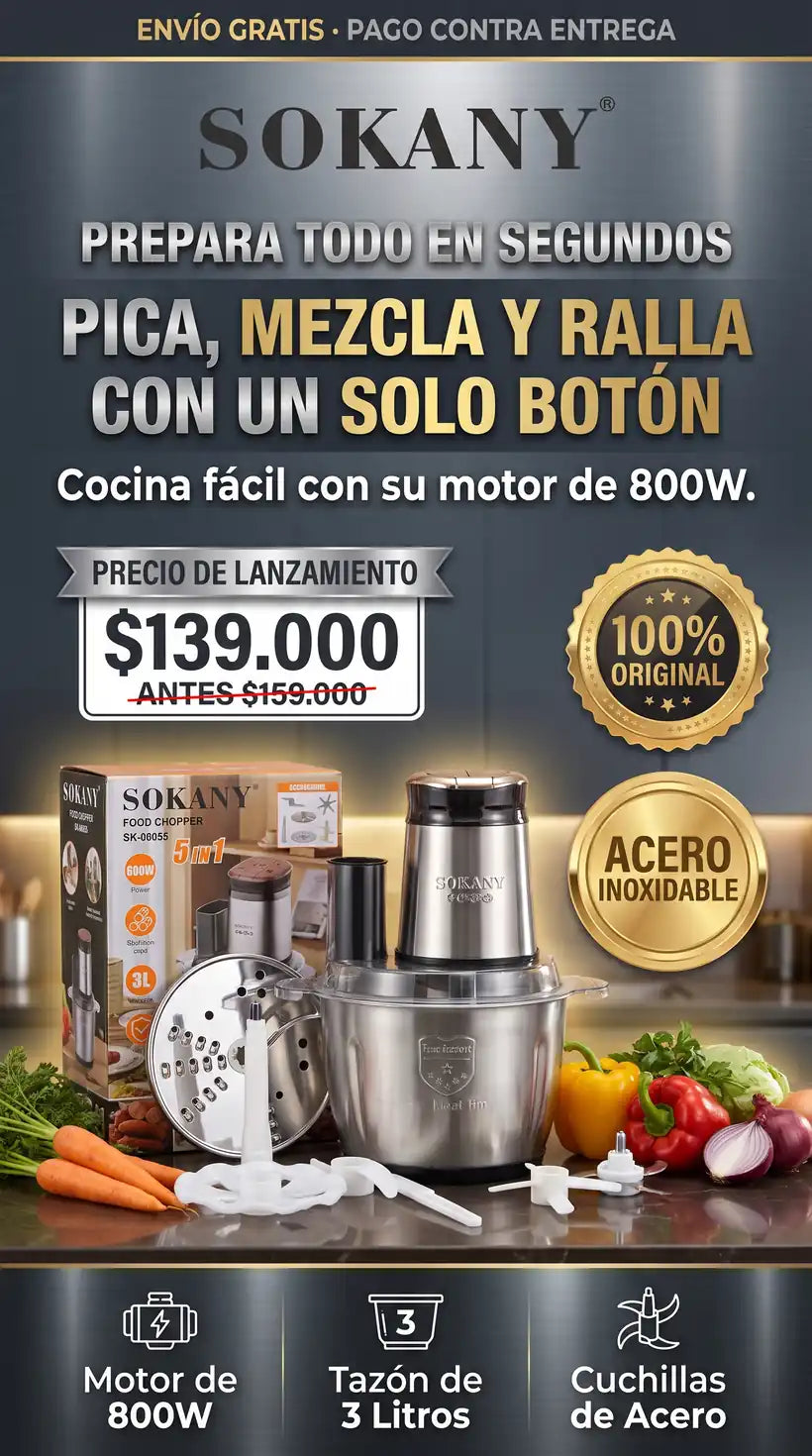 sokany 3 litros original 5 en 1 pica muele tritura mezcla ralla pela garantia 1 año