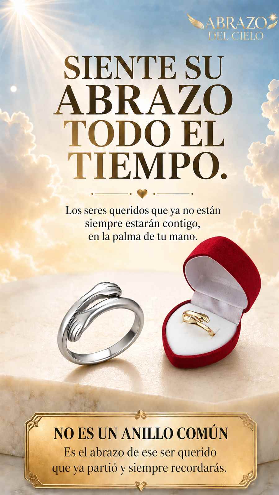 Anillo abrazo del cielo "Cuando lo extrañes, cierra tu mano y siente su abrazo otra vez."