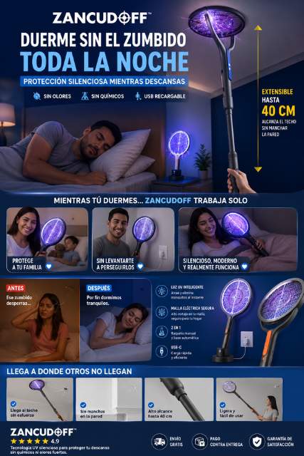 Raqueta recargable usb - Extensible hasta 40cm de altura