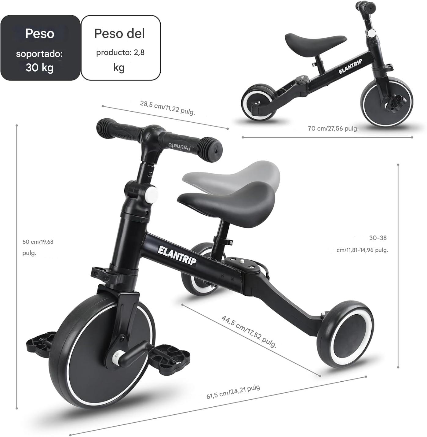 REGALA FELICIDAD ALEJALOS DE LAS PANTALLAS 3-en-1: modo sin pedales (equilibrio) → triciclo con pedales → bicicleta de entrenamiento