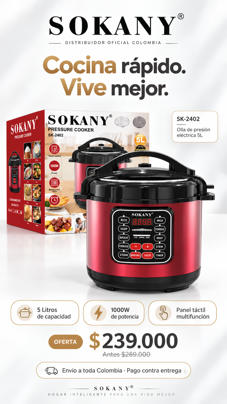 OLLA MULTIFUNCIONAL SOKANY ORIGINAL GARANTIA 1 AÑO