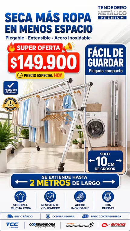 Tendedero Metalico extensible 2 METROS plegable guardalo en cualquier rincon
