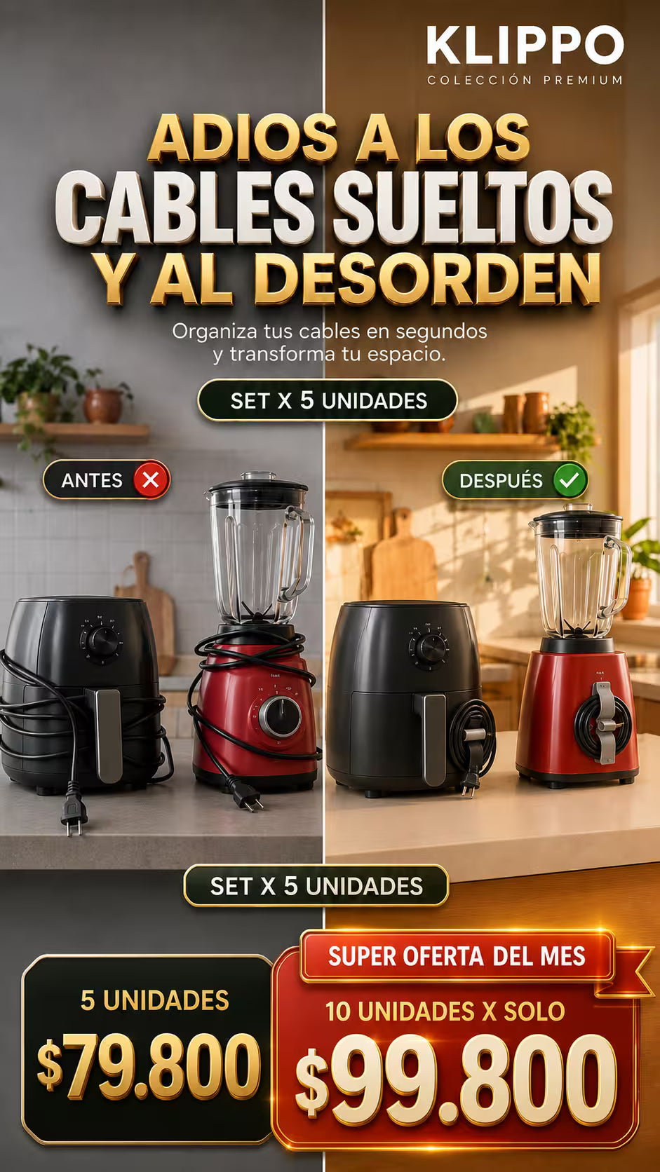 Organizador de Cables KLIPPO® — Pégalo a Cualquier Aparato o superficie y Elimina el Desorden HOY SUPER OFERTA 5 UNIDADES