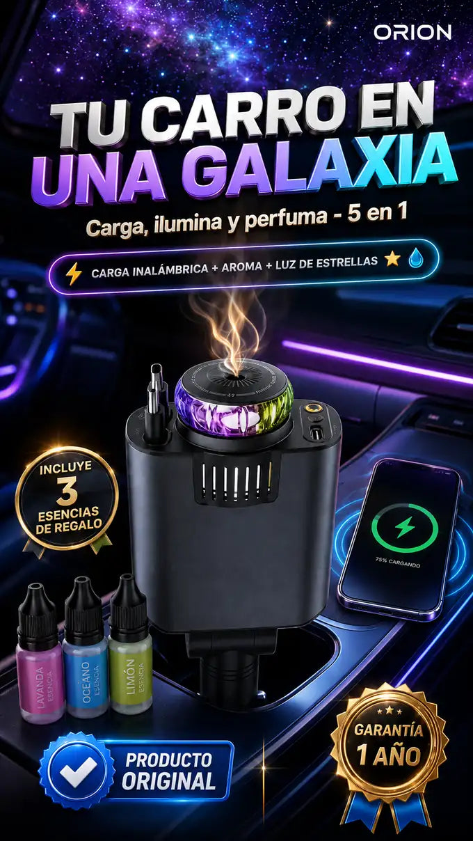 FreshDrive® 5 en 1 Cargador ANDROID Y IPHONE + Aromaterapia + Luz Estelar + 3 Esencias gratis 🔥HOY 35% DCTO🔥