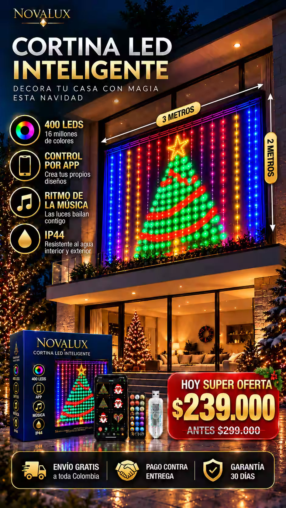 CORTINA INTELIGENTE ORIGINAL NOVALUX HAS QUE TU VENTANA SEA LA MAS ADMIRADA ESTA NAVIDAD 2 METROS X 2 METROS