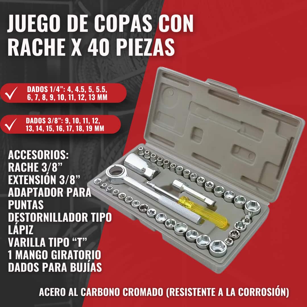 Juego De Copas Con Rache 40 Piezas + DESTORNILLADOR dt