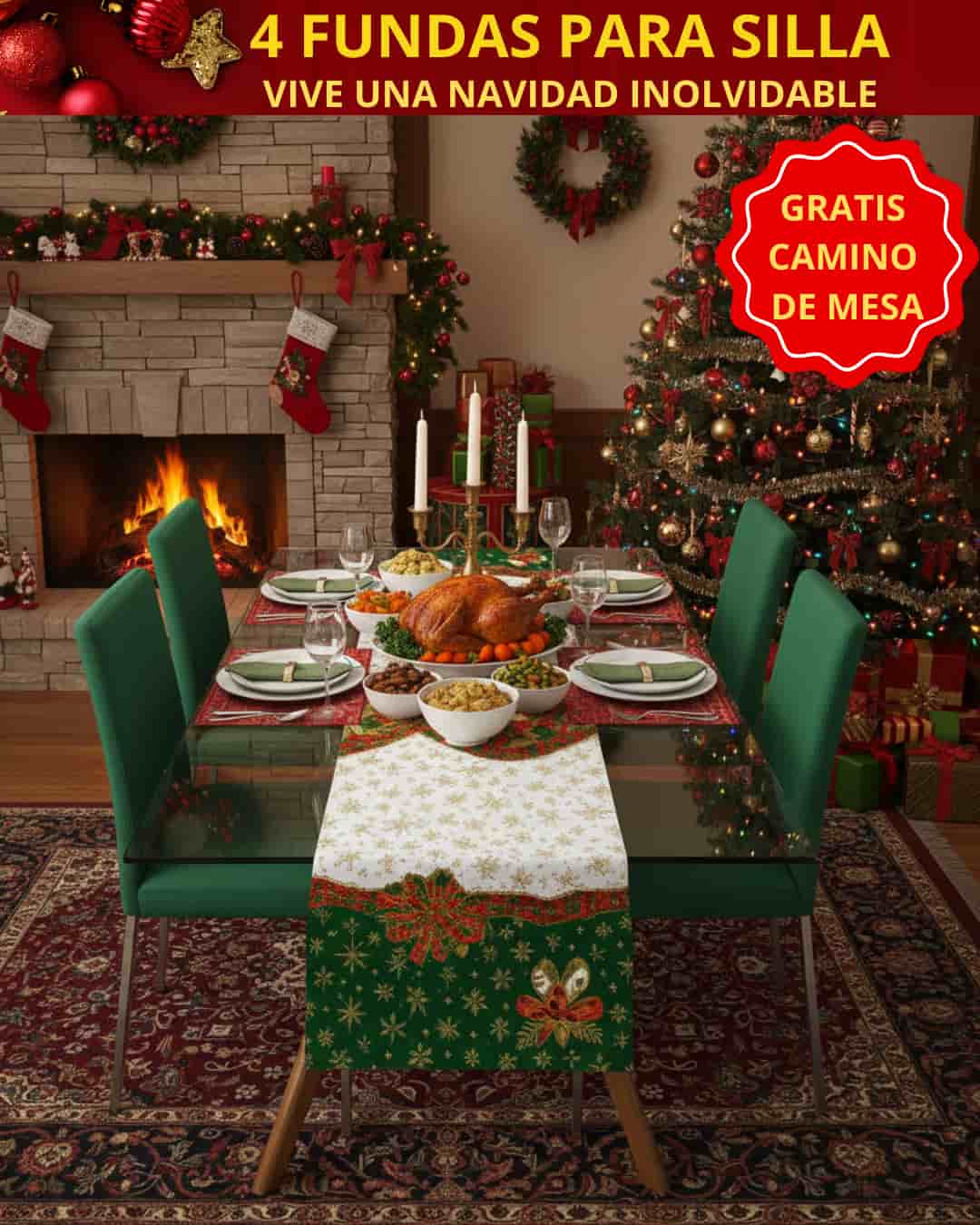 ⭐4 FUNDAS NAVIDEÑAS UNIVERSALES PREMIUN SOLO FONDO ⭐ HOY OBSEQUIO 🎁 CAMINO DE MESA + DOS FUNDAS ADICIONALES 🎄