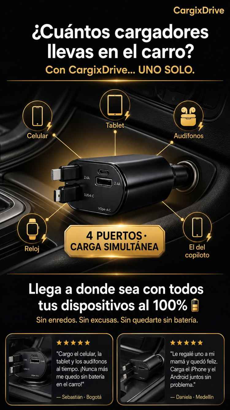 CargixDrive - Cargador retráctil para automóvil con cables retráctiles, 4 en 1, cargador USB C súper rápido