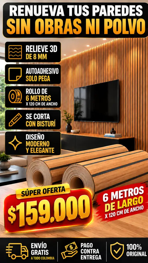 Transforma tu casa fácilmente sin gastar una fortuna 2 paneles 6 metros de largo x 120 cm de ancho area total con el rollo adhesivo PARETTO
