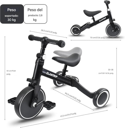 REGALA FELICIDAD ALEJALOS DE LAS PANTALLAS  3-en-1: modo sin pedales (equilibrio) → triciclo con pedales → bicicleta de entrenamiento