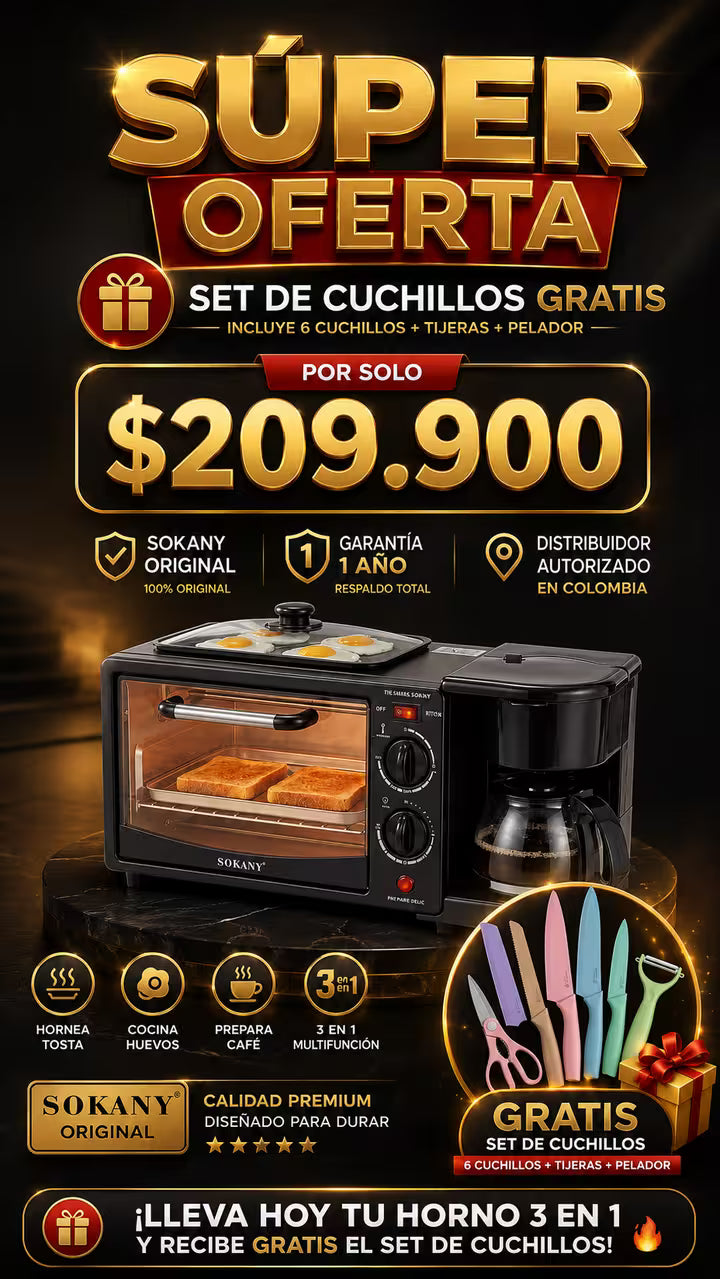 Horno 3 en 1 SOKANY Original 🎁SOLO POR HOY GRATIS SET DE CUCHILLOS X 6 PIEZAS🎁