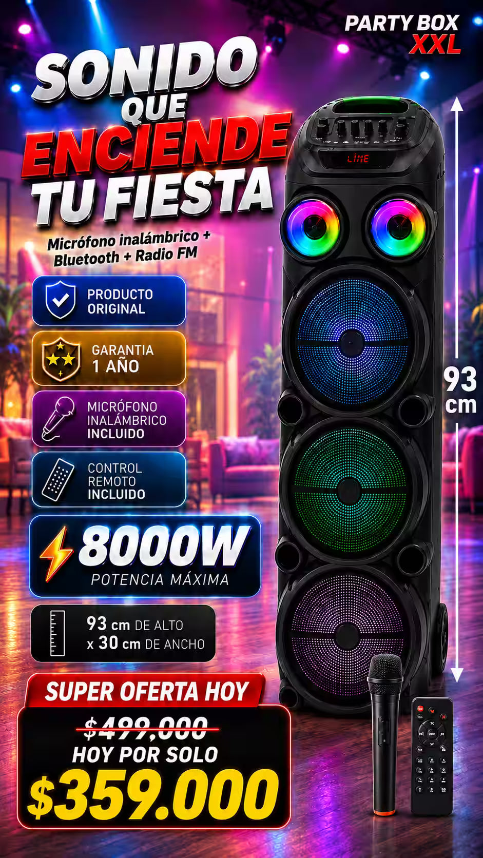PARTY BOX XXL la cabina que si suena de verdad 93 cm de pura potencia microfono con control de volumen