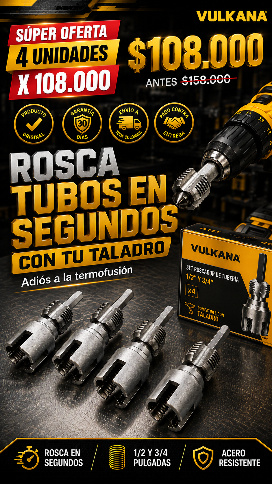 🔩 Rosca por dentro y por fuera — SET X 4 UNIDADES hoy x solo $108.000 una sola herramienta hace las dos roscas.