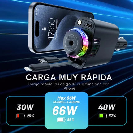 FreshDrive® 5 en 1 Cargador ANDROID Y IPHONE + Aromaterapia + Luz Estelar + 3 Esencias gratis 🔥HOY 35% DCTO🔥