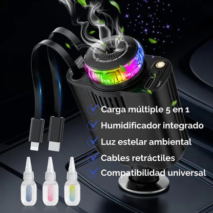 FreshDrive® 5 en 1 Cargador ANDROID Y IPHONE + Aromaterapia + Luz Estelar + 3 Esencias gratis 🔥HOY 35% DCTO🔥
