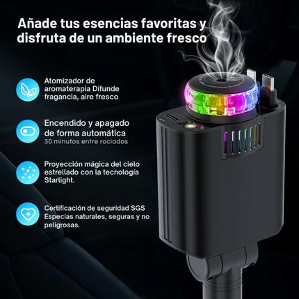 FreshDrive® 5 en 1 Cargador ANDROID Y IPHONE + Aromaterapia + Luz Estelar + 3 Esencias gratis 🔥HOY 35% DCTO🔥