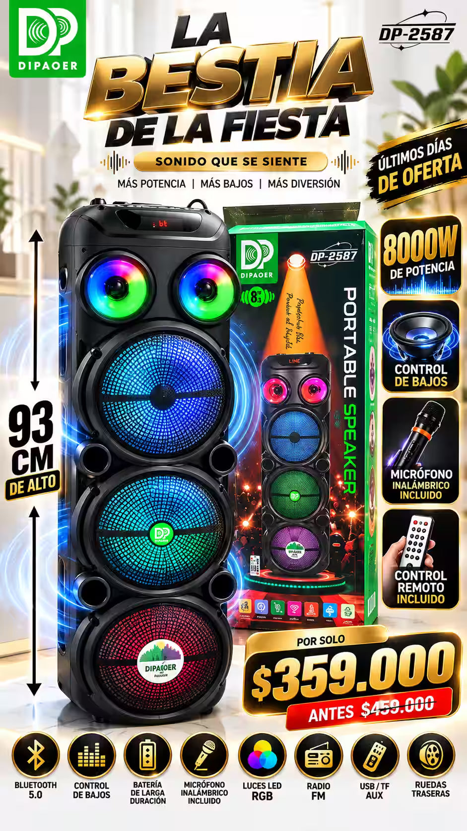 PARTY BOX XXL la cabina que si suena de verdad 93 cm de pura potencia microfono con control de volumen