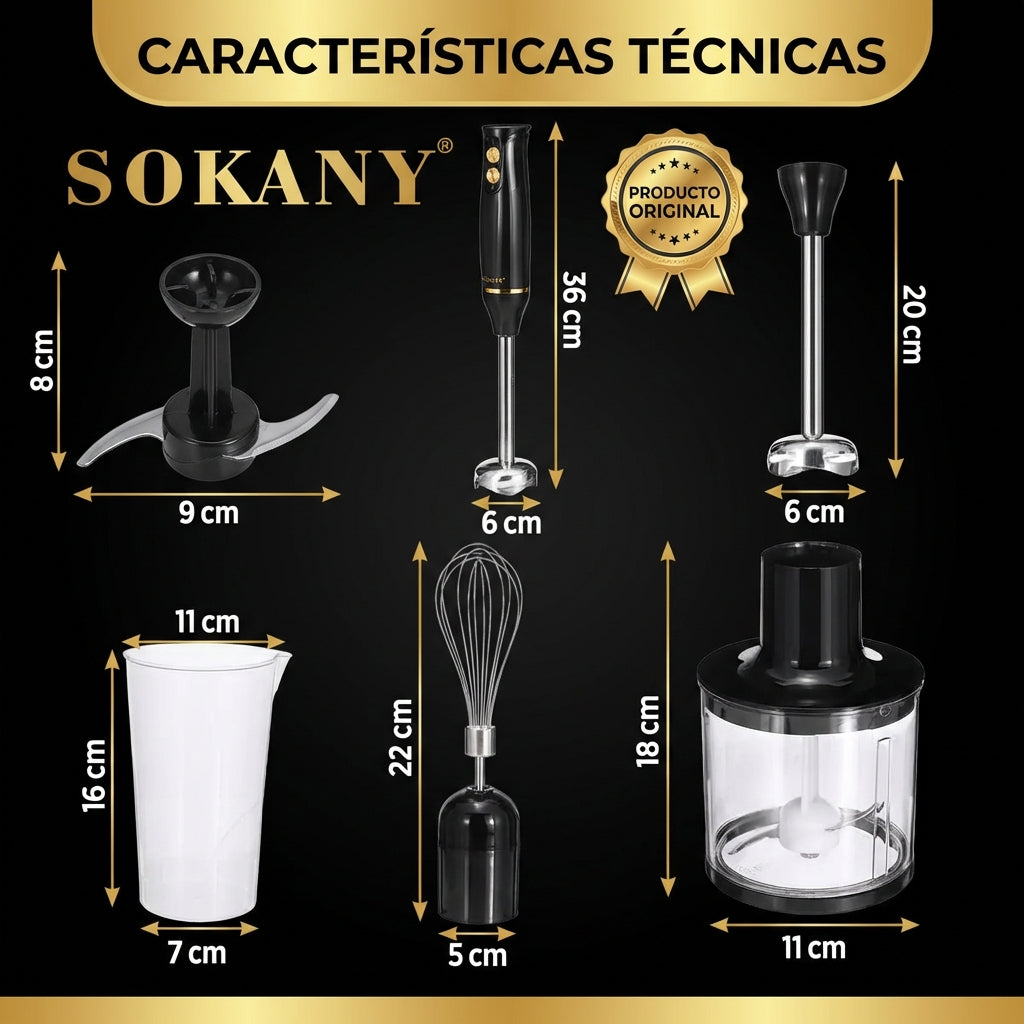SOKANY Batidora-picador 4 en 1 – 4 Funciones, Máxima Potencia y 1 Año de Garantía