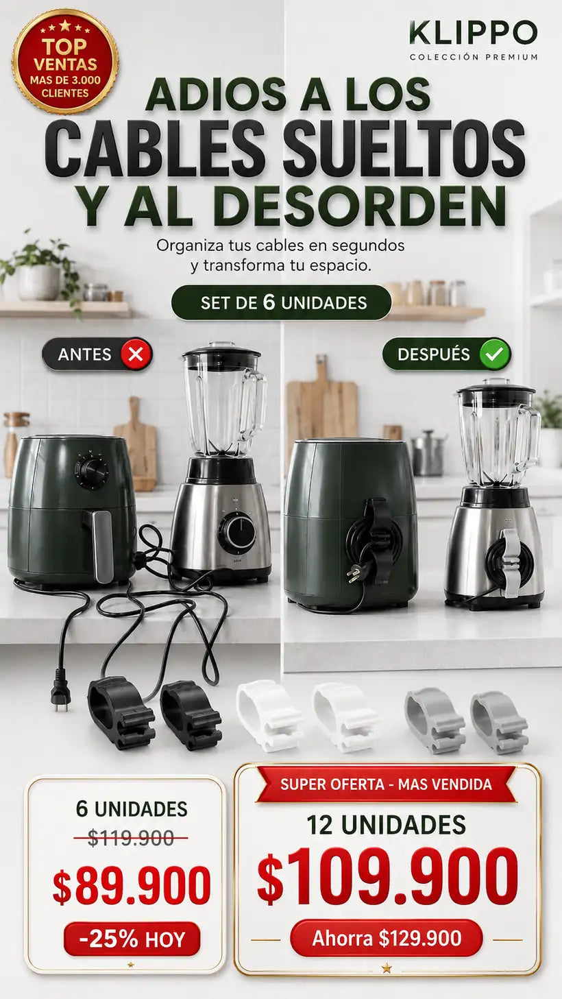 Organizador de Cables KLIPPO® — Pégalo a Cualquier Aparato o superficie y Elimina el Desorden