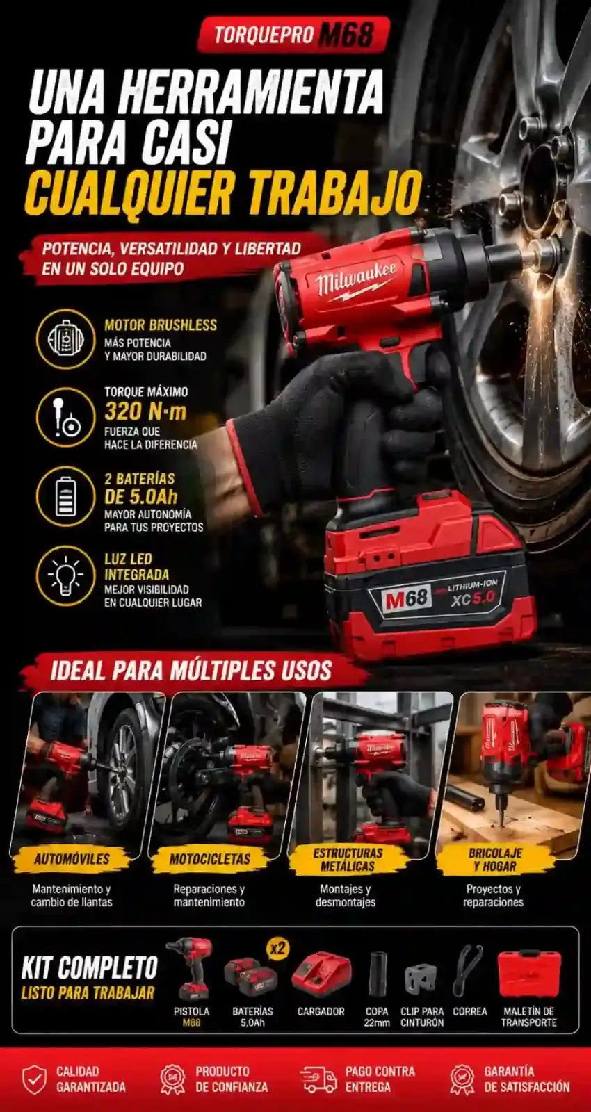 Pistola De Impacto Milwauke + 2 Baterías + Torque Máximo: 320 N.m