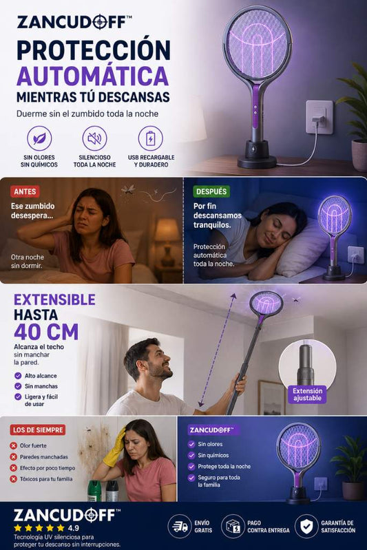 Raqueta recargable usb - Extensible hasta 40cm de altura