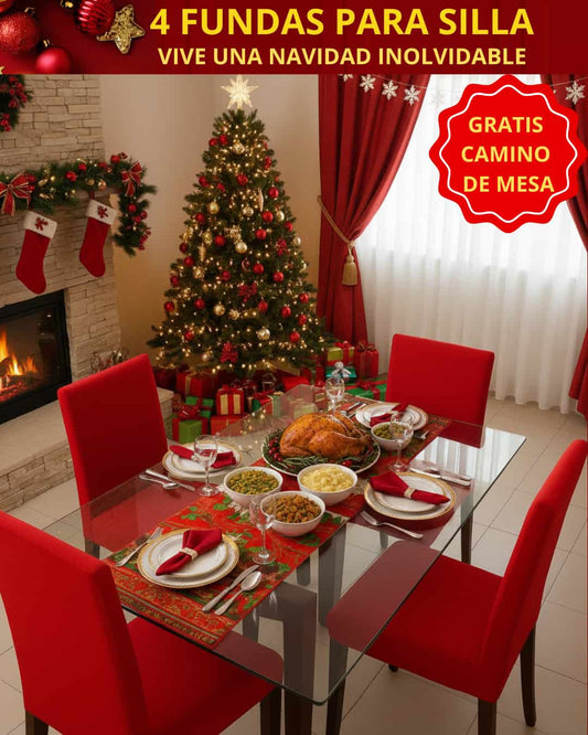⭐4 FUNDAS NAVIDEÑAS UNIVERSALES PREMIUN SOLO FONDO ⭐ HOY OBSEQUIO 🎁 CAMINO DE MESA + DOS FUNDAS ADICIONALES 🎄