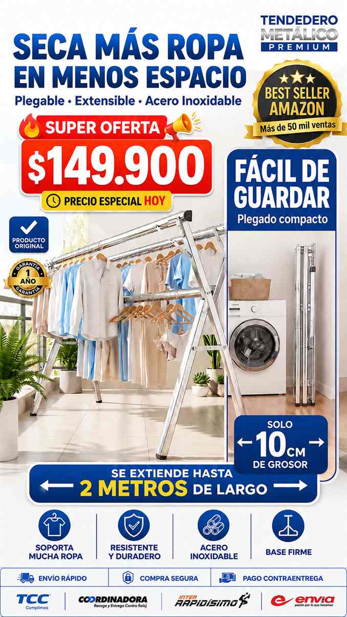 Tendedero Metalico extensible 2 METROS  plegable guardalo en cualquier rincon