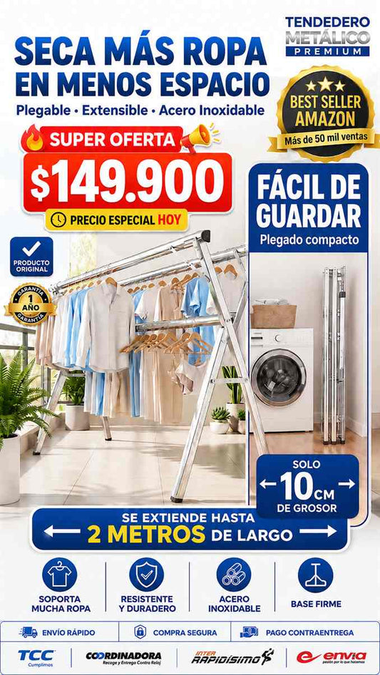 Tendedero Metalico extensible 2 METROS  plegable guardalo en cualquier rincon