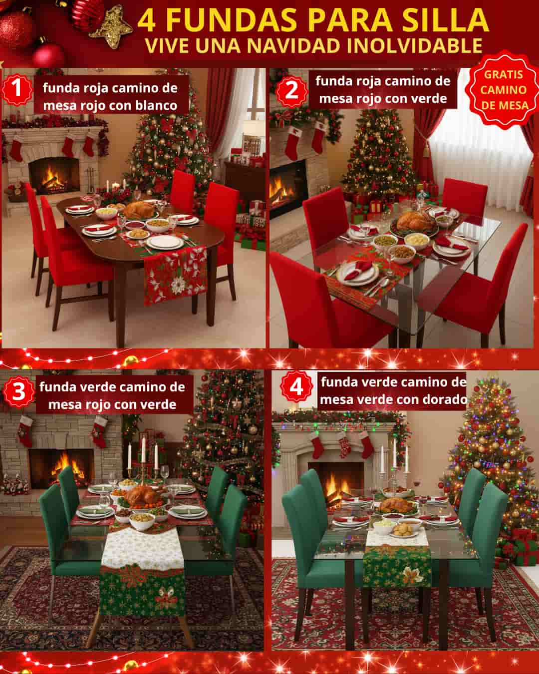 ⭐4 FUNDAS NAVIDEÑAS UNIVERSALES PREMIUN SOLO FONDO ⭐ HOY OBSEQUIO 🎁 CAMINO DE MESA + DOS FUNDAS ADICIONALES 🎄
