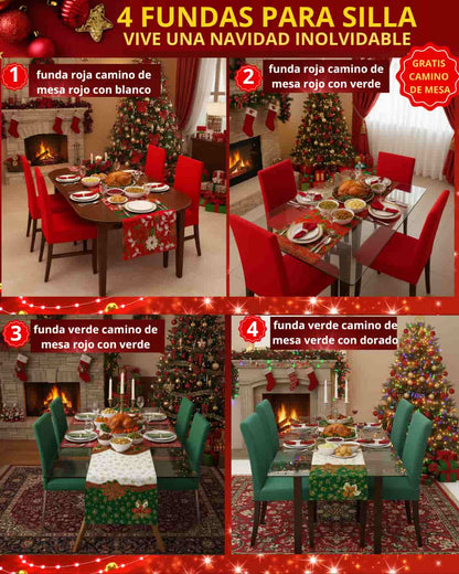 ⭐4 FUNDAS NAVIDEÑAS UNIVERSALES PREMIUN SOLO FONDO ⭐ HOY OBSEQUIO 🎁 CAMINO DE MESA + DOS FUNDAS ADICIONALES 🎄
