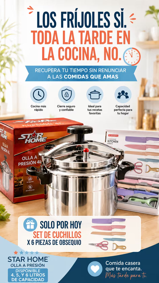 OLLA A  PRESION 4 LITROS ORIGINAL 🎁HOY GRATIS SET DE CUCHILLOS X 6 PIEZAS🎁 GARANTIA 3 AÑOS
