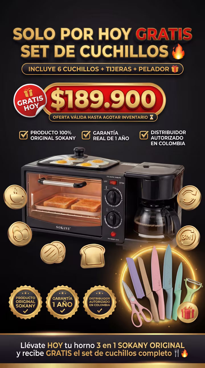 Horno 3 en 1 SOKANY Original 🎁SOLO POR HOY GRATIS SET DE CUCHILLOS X 6 PIEZAS🎁