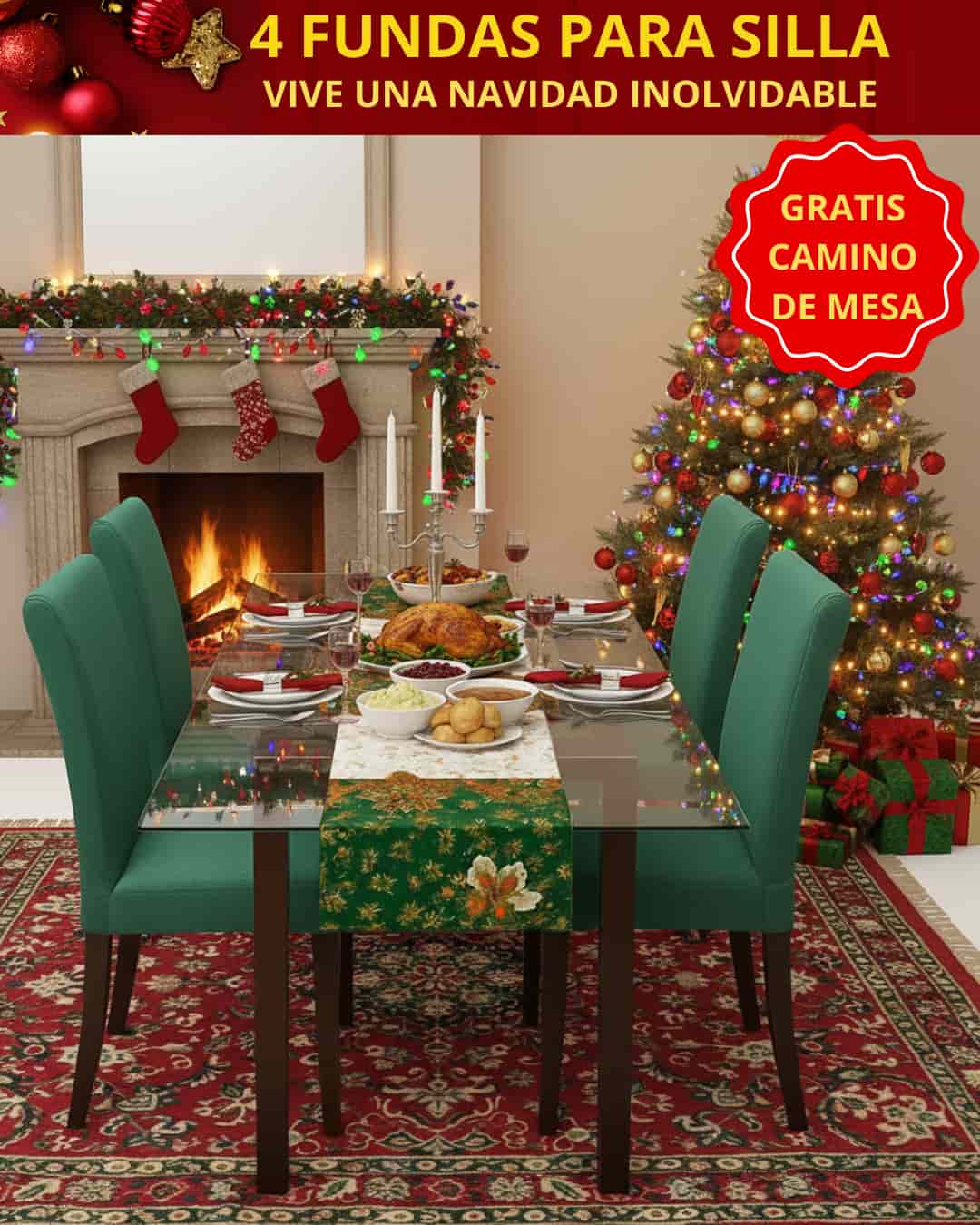 ⭐4 FUNDAS NAVIDEÑAS UNIVERSALES PREMIUN SOLO FONDO ⭐ HOY OBSEQUIO 🎁 CAMINO DE MESA + DOS FUNDAS ADICIONALES 🎄